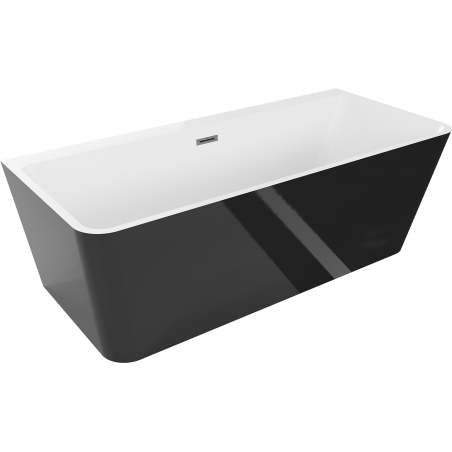 Mexen Volta banheira independente encostada à parede 150 x 75 cm, branco/preto, transbordamento cinza escovado - 51131507575-66