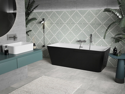 Mexen Volta freistehende Wandbadewanne 150 x 75 cm, weiß/schwarz, gebürstetes gun gray - 51131507575-66