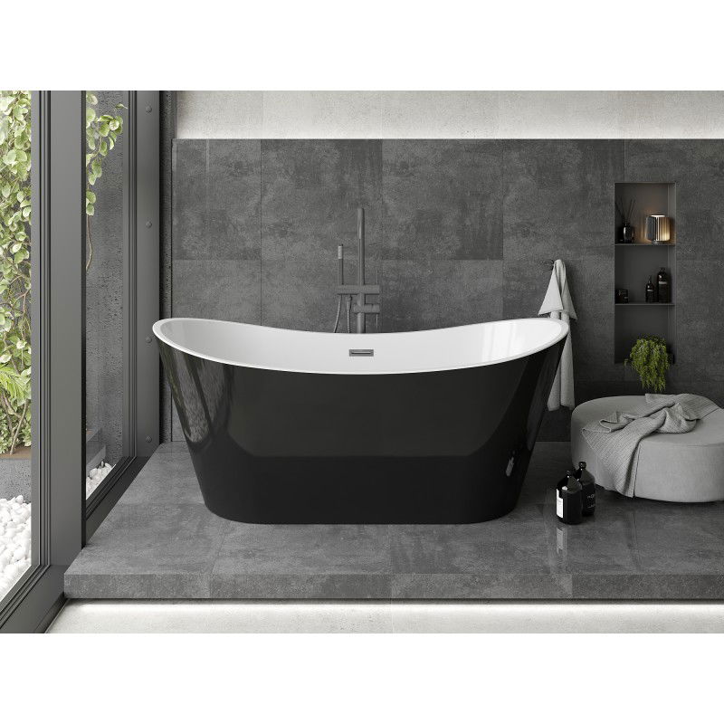 Mexen Montana freistehende Badewanne 180 x 80 cm, weiß/schwarz, Überlauf gun gray gebürstet - 52011808075-66