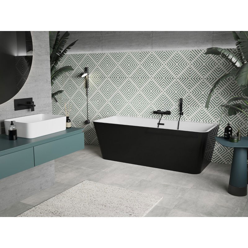 Mexen Volta bañera exenta adosada 150 x 75 cm, blanca/negra, rebosadero negro - 51131507575-70