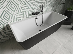 Mexen Volta freistehende wandnahe Badewanne 170 x 75 cm, weiß/schwarz, schwarzer Überlauf - 51131707575-70