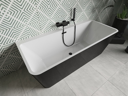 Mexen Volta vasca da bagno indipendente da parete 170 x 75 cm, bianca/nera, troppo pieno nero - 51131707575-70