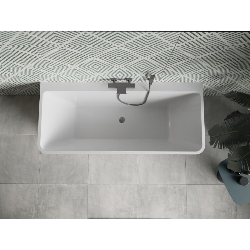 Mexen Volta baignoire îlot adossée 150 x 75 cm, blanche/noire, trop-plein gun metal - 51131507575-95