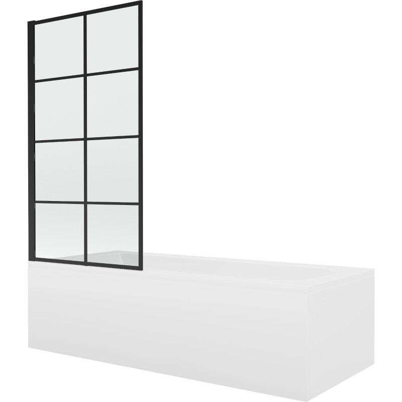Mexen Vega rectangular bathtub 170 x 70 cm with casing and 1-wing screen 70 cm, black pattern fix - 550117070X9307007077