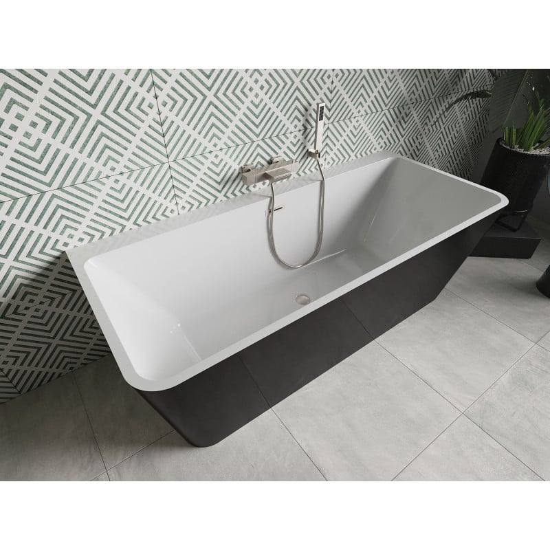 Mexen Volta free-standing back-to-wall bath 170 x 75 cm, white/black, brushed nickel overflow - 51131707575-97