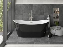 Mexen Montana freistehende Badewanne 180 x 80 cm, weiß/schwarz, Überlauf gebürstetes Nickel - 52011808075-97