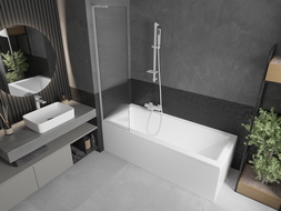 Mexen Next L douchewand, 1-deurs, 50 x 150 cm, gestreept, wit - 895-050-000-03-09-20