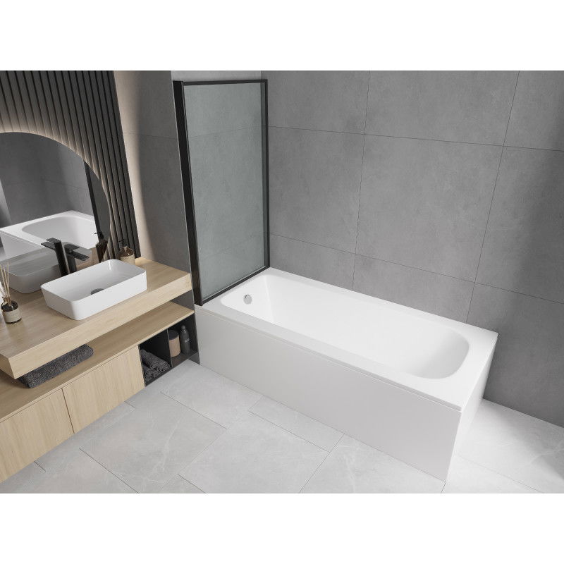 Mexen Vega vasca rettangolare 170 x 70 cm con pannello e paravento singolo a un'anta da 70 cm, design nero