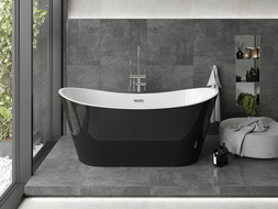 Mexen Montana freistehende Badewanne 180 x 90 cm, weiß/schwarz, Überlauf chrom - 52011809075-01