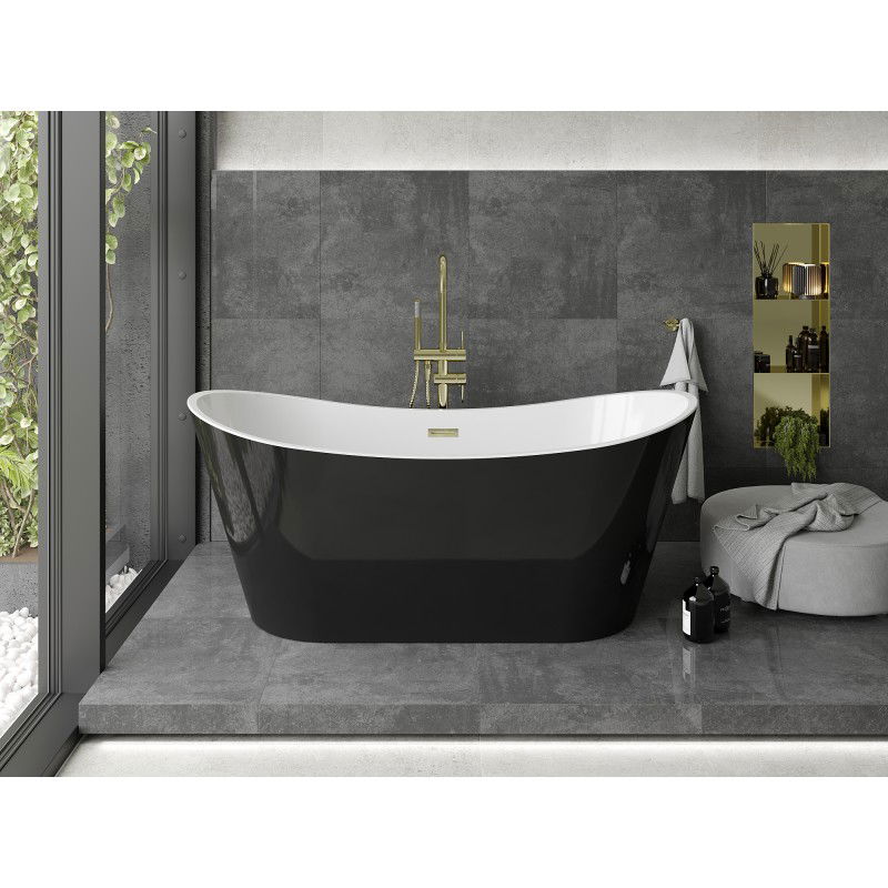 Mexen Montana vasca da bagno autoportante 180 x 90 cm, bianca/nera, troppopieno dorato - 52011809075-50