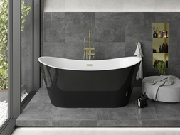 Mexen Montana freistehende Badewanne 180 x 90 cm, weiß/schwarz, Überlauf gold - 52011809075-50