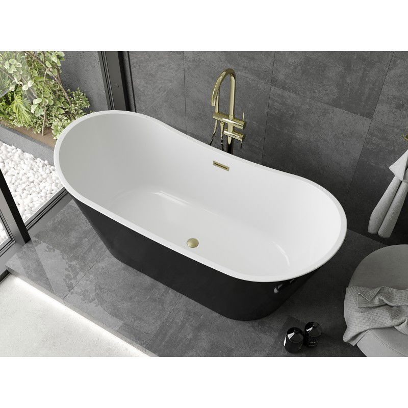 Mexen Montana freistehende Badewanne 180 x 90 cm, weiß/schwarz, Überlauf in gebürstetem Gold - 52011809075-55