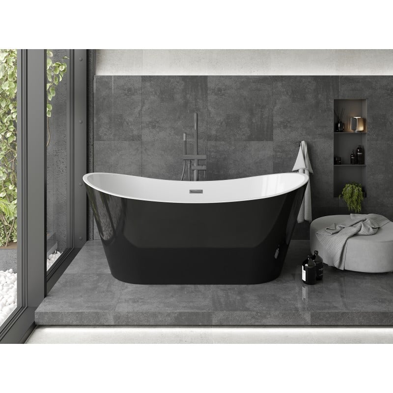 Mexen Montana freestanding bath 180 x 90 cm, white/black, gun gray brushed overflow - 52011809075-66