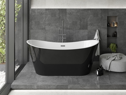 Mexen Montana freistehende Badewanne 180 x 90 cm, weiß/schwarz, Overlauf gun gray gebürstet - 52011809075-66