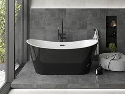Mexen Montana freistehende Badewanne 180 x 90 cm, weiß/schwarz, schwarzer Überlauf - 52011809075-70