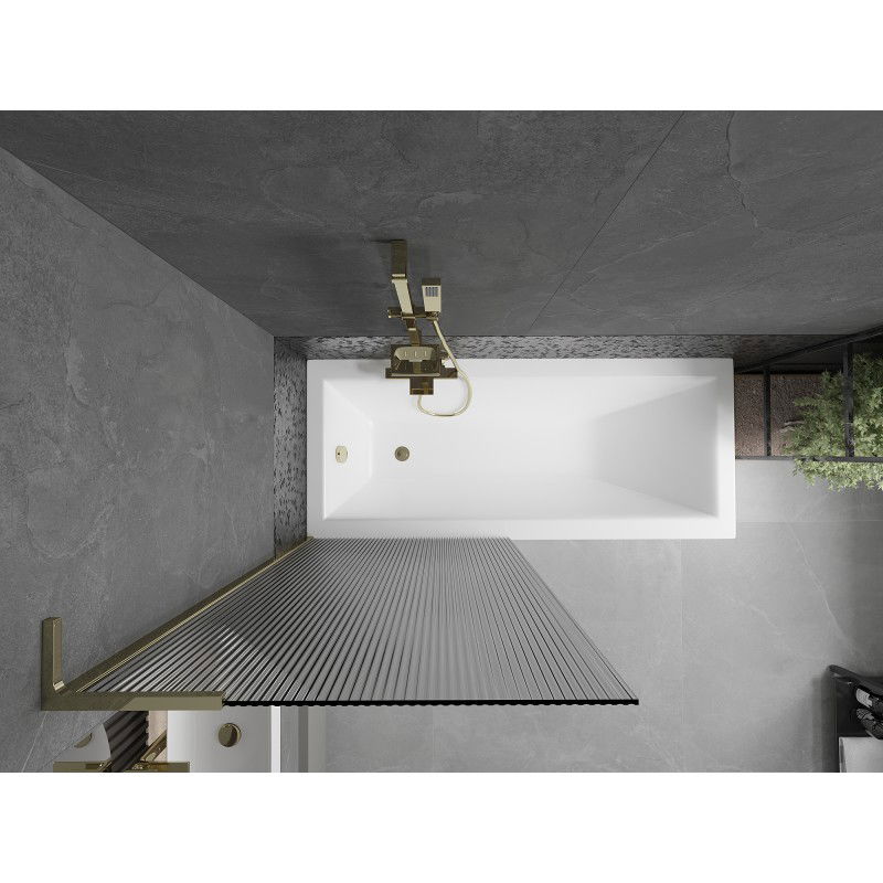 Mexen Next L mampara de bañera de 1 ala 80 x 150 cm, rayas, dorado - 895-080-000-03-09-50