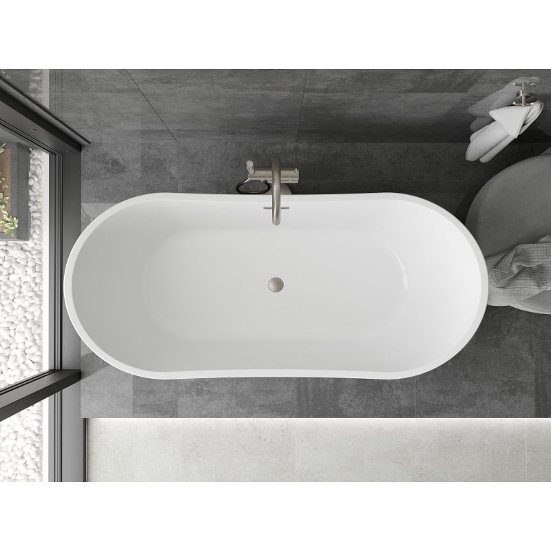 Mexen Montana freestanding bath 180 x 90 cm, white/black, brushed nickel overflow - 52011809075-97
