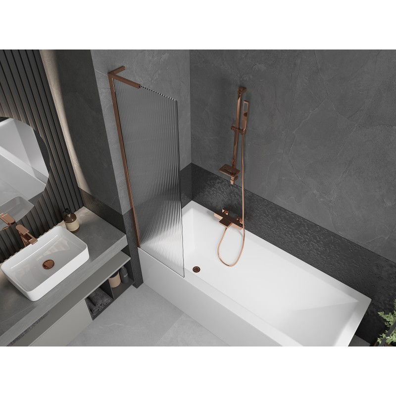 Mexen Next L paravento per vasca da bagno a 1 anta 50 x 150 cm, strisce, oro rosa - 895-050-000-03-09-60