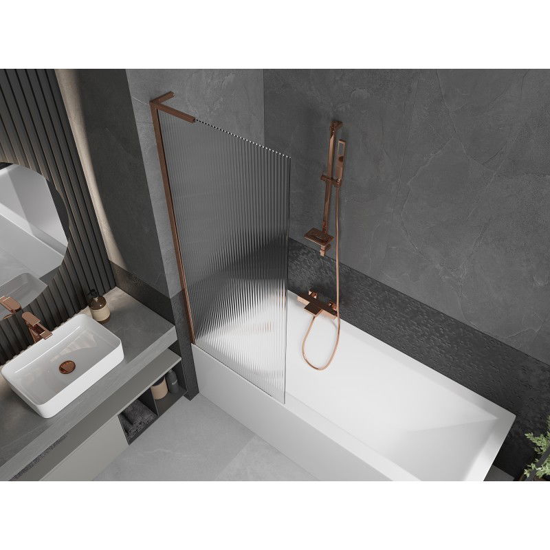 Mexen Next L 1-panel bath screen 70 x 150 cm, stripes, rose gold - 895-070-000-03-09-60