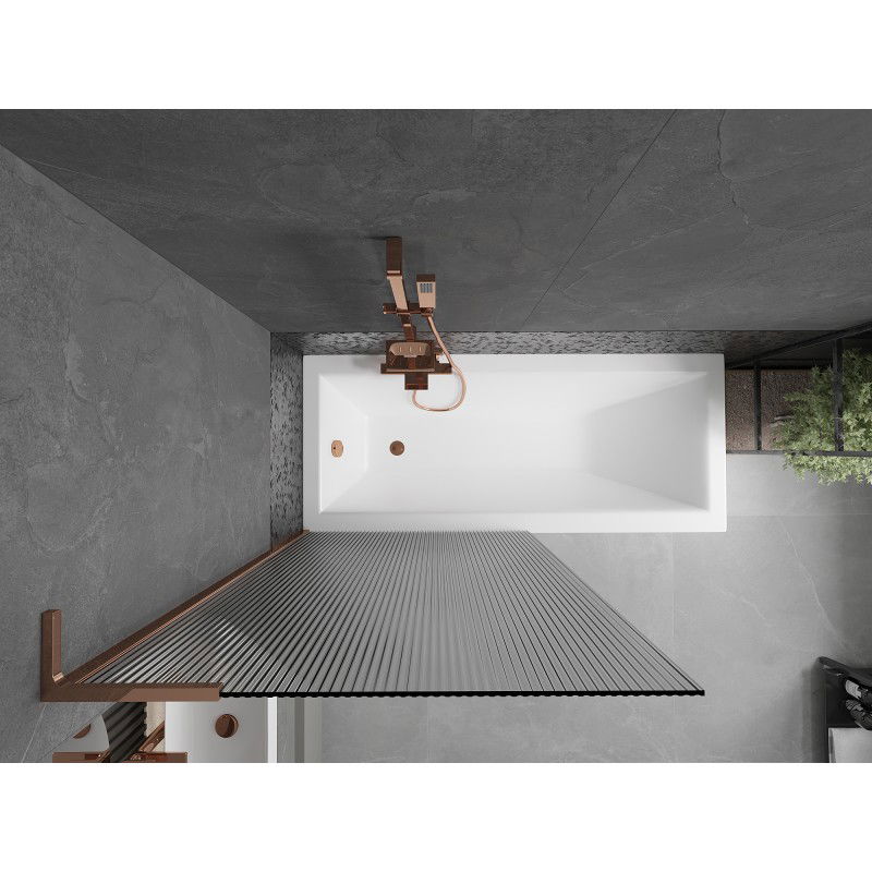 Mexen Next L Over-Bath Shower Screen 1-Panel 90 x 150 cm, Stripes, Rose Gold - 895-090-000-03-09-60