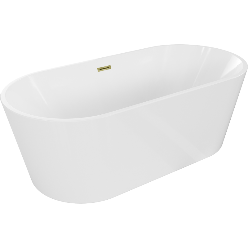 Mexen Luna freistehende Badewanne 150 x 75 cm, weiß, mit Überlauf in Gold - 52031507500-50