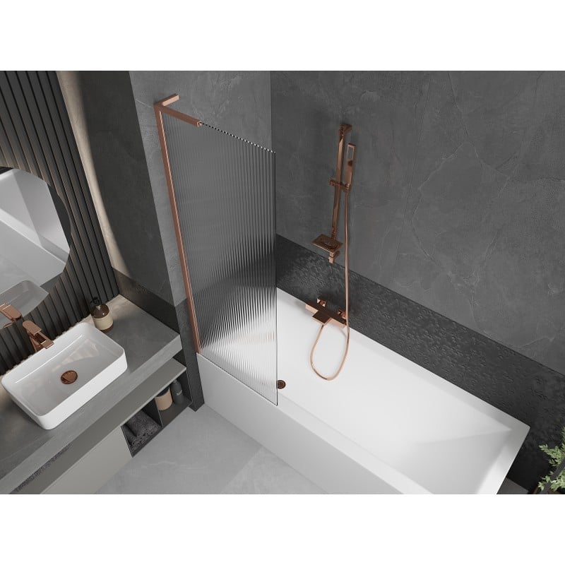 Mexen Next L Bath Screen 1-Panel 60 x 150 cm, Stripes, Brushed Copper - 895-060-000-03-09-65
