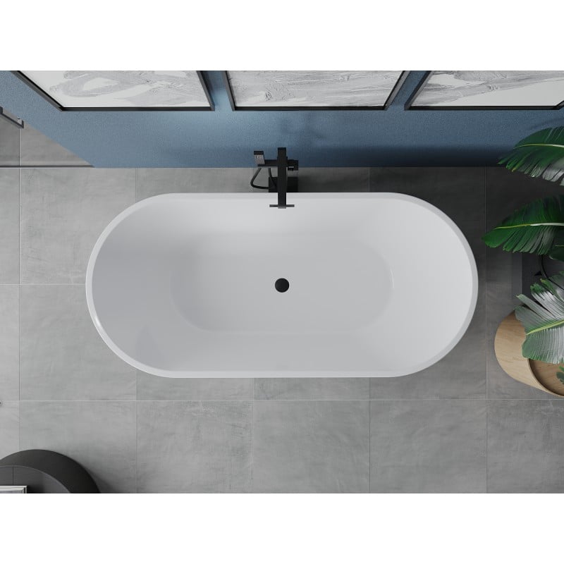 Mexen Luna freistehende Badewanne 160 x 75 cm, weiß, schwarzer Überlauf - 52031607500-70