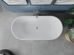 Mexen Luna vrijstaande badkuip 150 x 75 cm, wit, overloop geborsteld nikkel - 52031507500-97