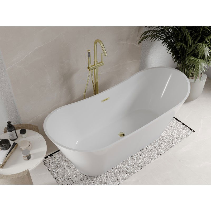 Mexen Celia freistehende Badewanne 170 x 75 cm, weiß, Überlauf gold - 52331707500-50