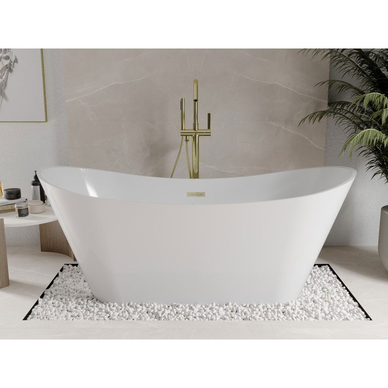 Mexen Celia freistehende Badewanne 170 x 75 cm, weiß, Überlauf gold - 52331707500-50