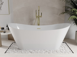 Mexen Celia Badewanne freistehend 170 x 75 cm, weiß, Überlauf aus gebürstetem Gold - 52331707500-55