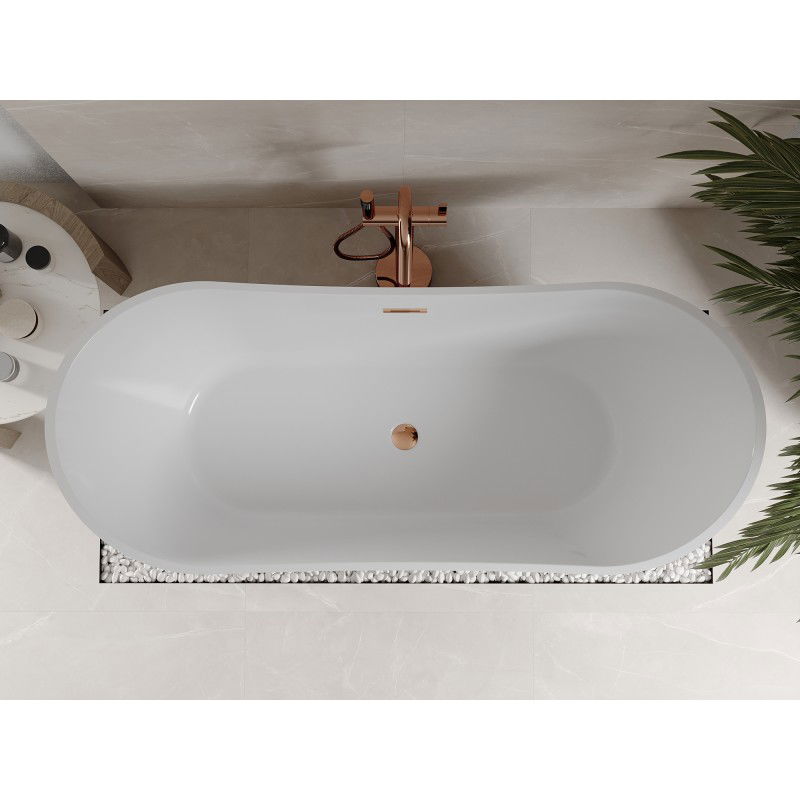 Mexen Celia vasca da bagno autoportante 170 x 75 cm, bianca, troppo pieno oro rosa - 52331707500-60