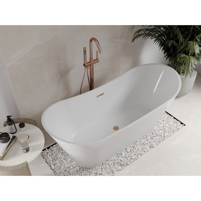 Mexen Celia freistehende Badewanne 170 x 75 cm, weiß, Überlauf gebürstetes Kupfer - 52331707500-65