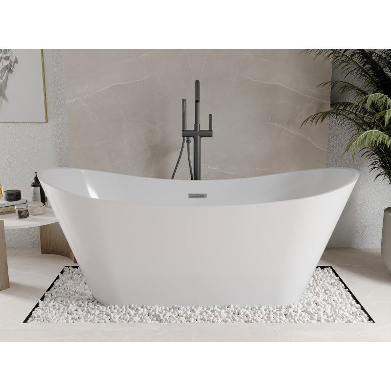 Mexen Celia freistehende Badewanne 170 x 75 cm, weiß, Überlauf gun gray gebürstet - 52331707500-66