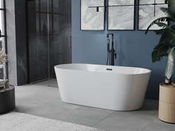 Mexen Luna Badewanne freistehend 180 x 80 cm, weiß, Überlauf schwarz - 52031808000-70