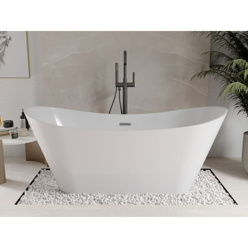 Mexen Celia freistehende Badewanne 170 x 75 cm, weiß, Überlauf Gun Metal - 52331707500-95