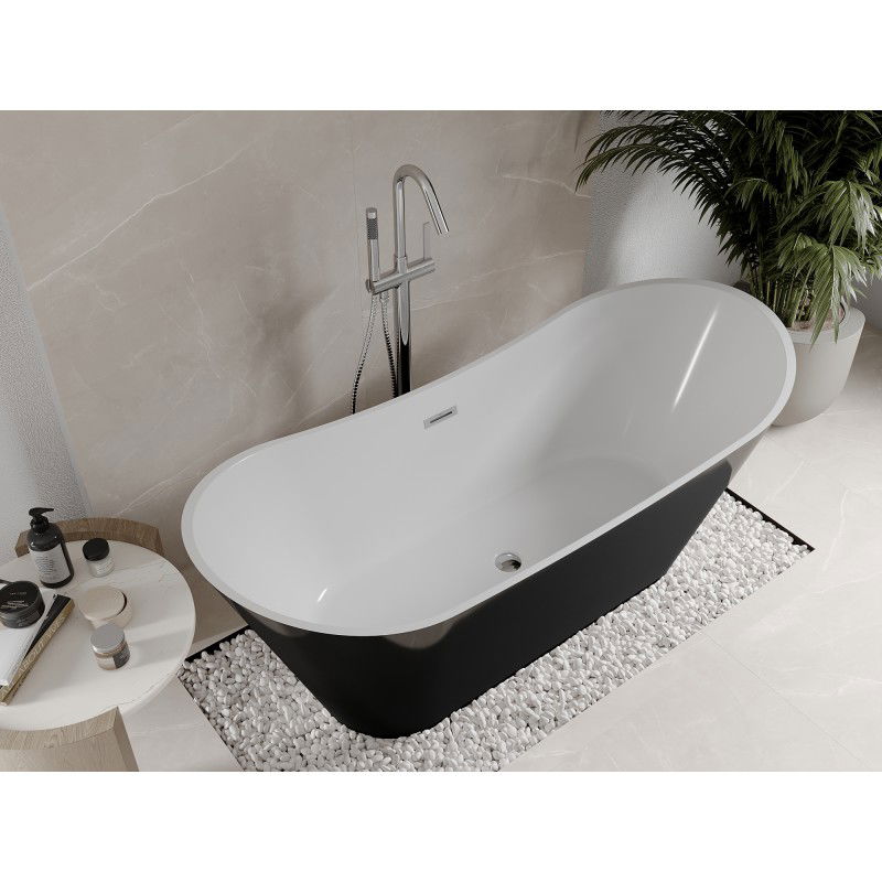 Mexen Celia freistehende Badewanne 170 x 75 cm, weiß/schwarz, Überlauf chrom - 52331707575-01