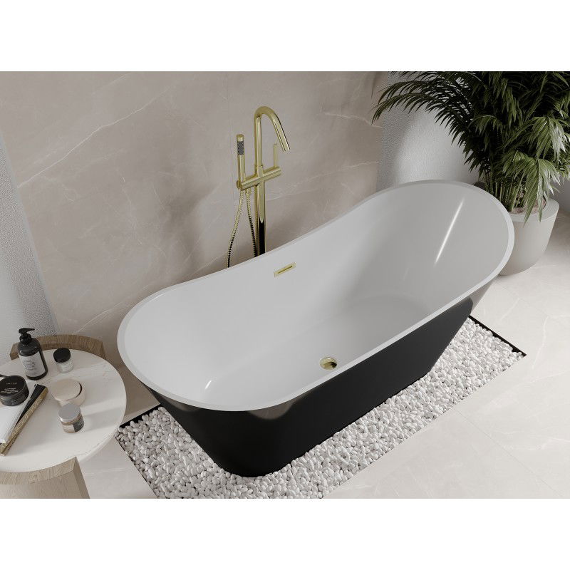 Mexen Celia freistehende Badewanne 170 x 75 cm, weiß/schwarz, Überlauf gold - 52331707575-50