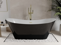 Mexen Celia freistehende Badewanne 170 x 75 cm, weiß/schwarz, gebürstete goldene Ablauföffnung - 52331707575-55