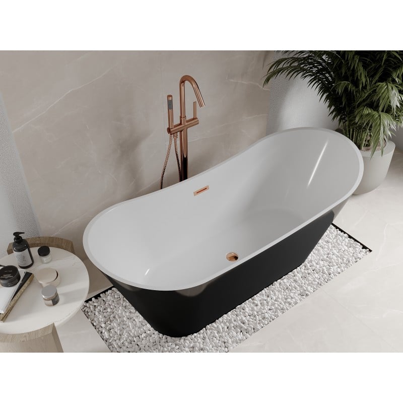 Mexen Celia freestanding bath 170 x 75 cm, white/black, overflow rose gold - 52331707575-60