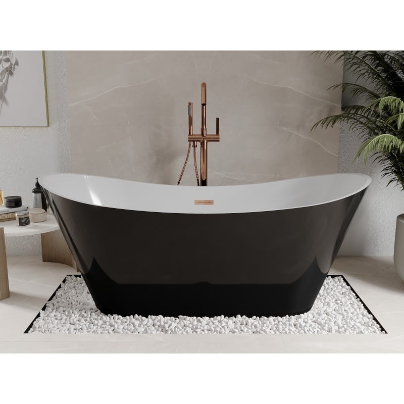 Mexen Celia freestanding bath 170 x 75 cm, white/black, overflow rose gold - 52331707575-60