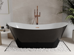 Mexen Celia freistehende Badewanne 170 x 75 cm, weiß/schwarz, Überlauf roségold - 52331707575-60