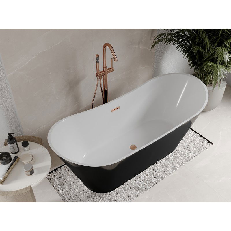 Mexen Celia freistehende Badewanne 170 x 75 cm, weiß/schwarz, Überlauf gebürstetes Kupfer - 52331707575-65