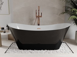 Mexen Celia freistehende Badewanne 170 x 75 cm, weiß/schwarz, gebürstete Messingüberlauf - 52331707575-65