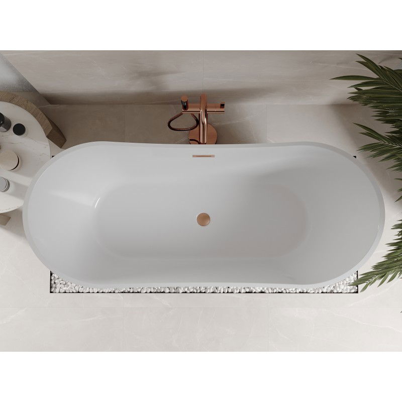 Mexen Celia vasca da bagno indipendente 170 x 75 cm, bianca/nera, troppopieno rame spazzolato - 52331707575-65