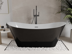 Mexen Celia Badewanne freistehend 170 x 75 cm, weiß/schwarz, gebürstetes gun gray - 52331707575-66