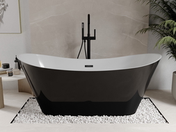 Mexen Celia freistehende Badewanne 170 x 75 cm, weiß schwarz, schwarzes Überlauf - 52331707575-70