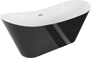 Mexen Celia freistehende Badewanne 170 x 75 cm, weiß/schwarz, gebürstete Nickelüberlauf - 52331707575-97