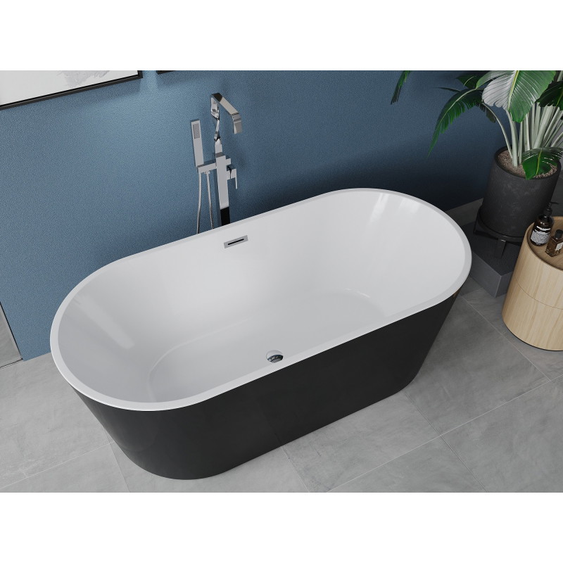 Mexen Luna vaba seisev vann 150 x 75 cm, valge/must, kroom ülevool - 52031507575-01