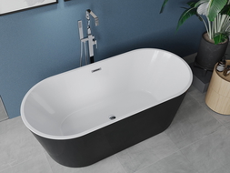 Mexen Luna vrijstaande bad 150 x 75 cm, wit/zwart, chroom overloop - 52031507575-01